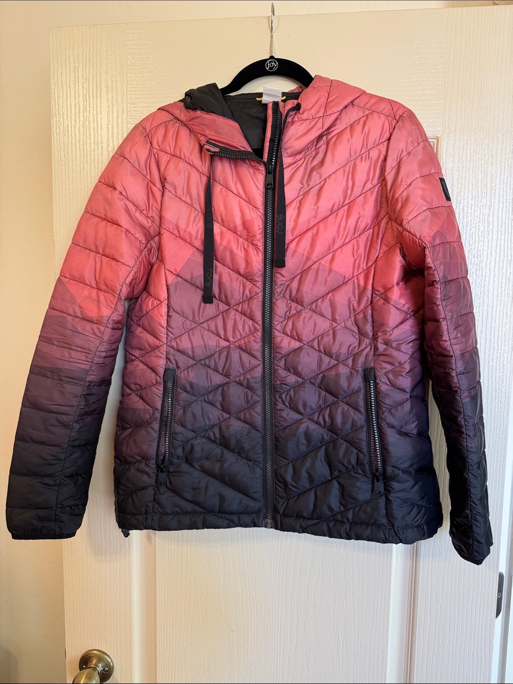 Lole Women's Ombre Quilted Hooded Jacket - Pink to Black, size L